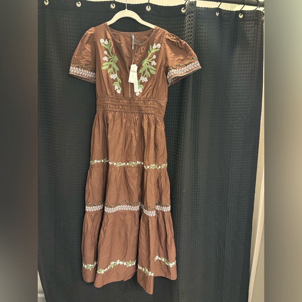 Anthropologie The Somerset Embroidered Maxi Dress SP Root Beer NWT - Picture 4 of 6